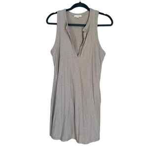 James Perse Tan Cotton Dress Sleeveless Lined V-Neck Knee Length Women's L
